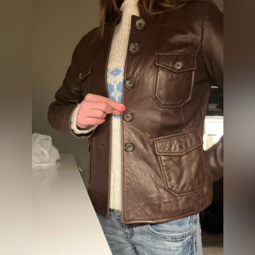 Vintage Banana Republic Authentic Leather Jacket -Mint! Fitted Dark Brown Sz 2 - Picture 7 of 13